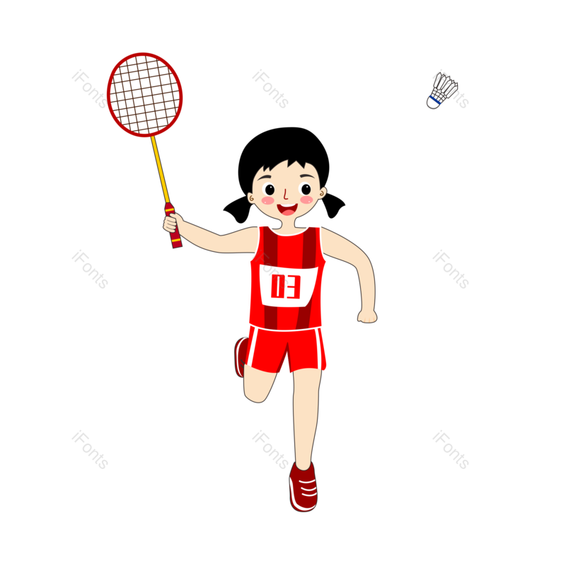 运动会图片,卡通女孩元素,羽毛球PNG,免抠素材